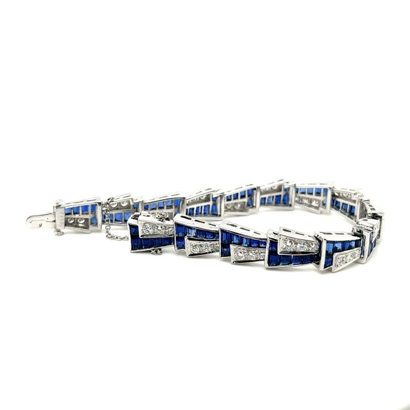 Bracelet Art déco 21 carats en platine avec saphir bleu et diamants