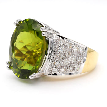 21.8 Carat Oval Green Peridot & Diamond 18K Gold Cocktail Ring – Assay Jewelers