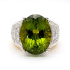 21.8 Carat Oval Green Peridot & Diamond 18K Gold Cocktail Ring