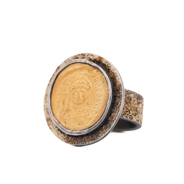 Bague en or 22K, ancienne pièce de l’Empire byzantin, Justinien Ier