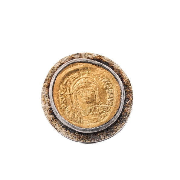Bague en or 22K avec pièce antique de l’Empire byzantin JUSTINIEN I