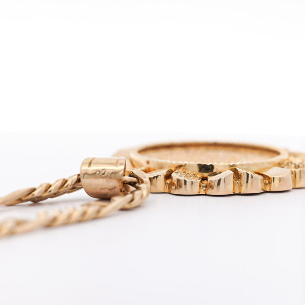 22K Gold Coin Mexican 20 Pesos 1959 Pendant in 14K Gold Figaro Chain Necklace