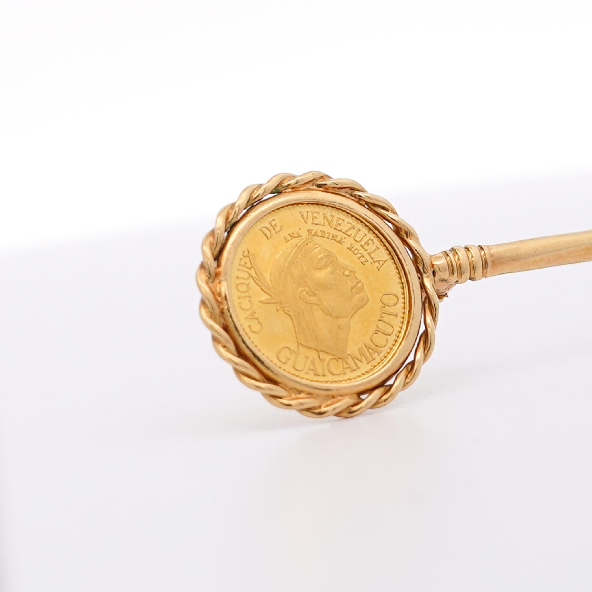 22k Gold Coin Indian Chief of Venezuela Pin - Guaicamacuto