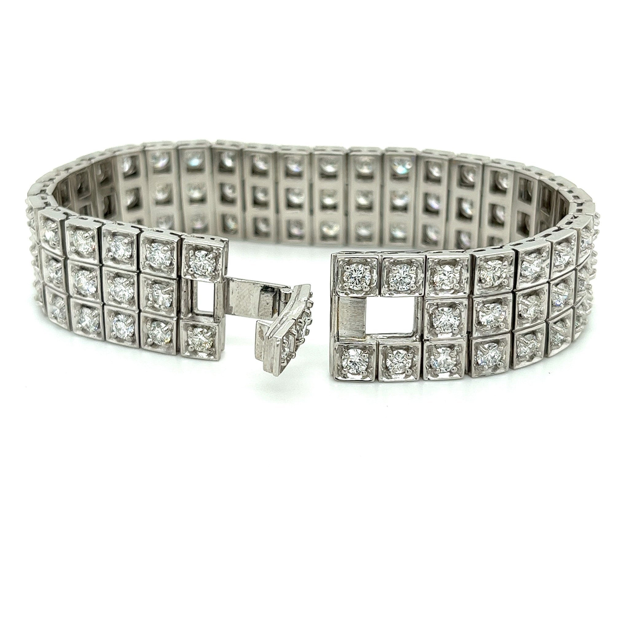 23.5 Carat Natural Round Cut Diamond 3 Row Box Set Tennis Bracelet