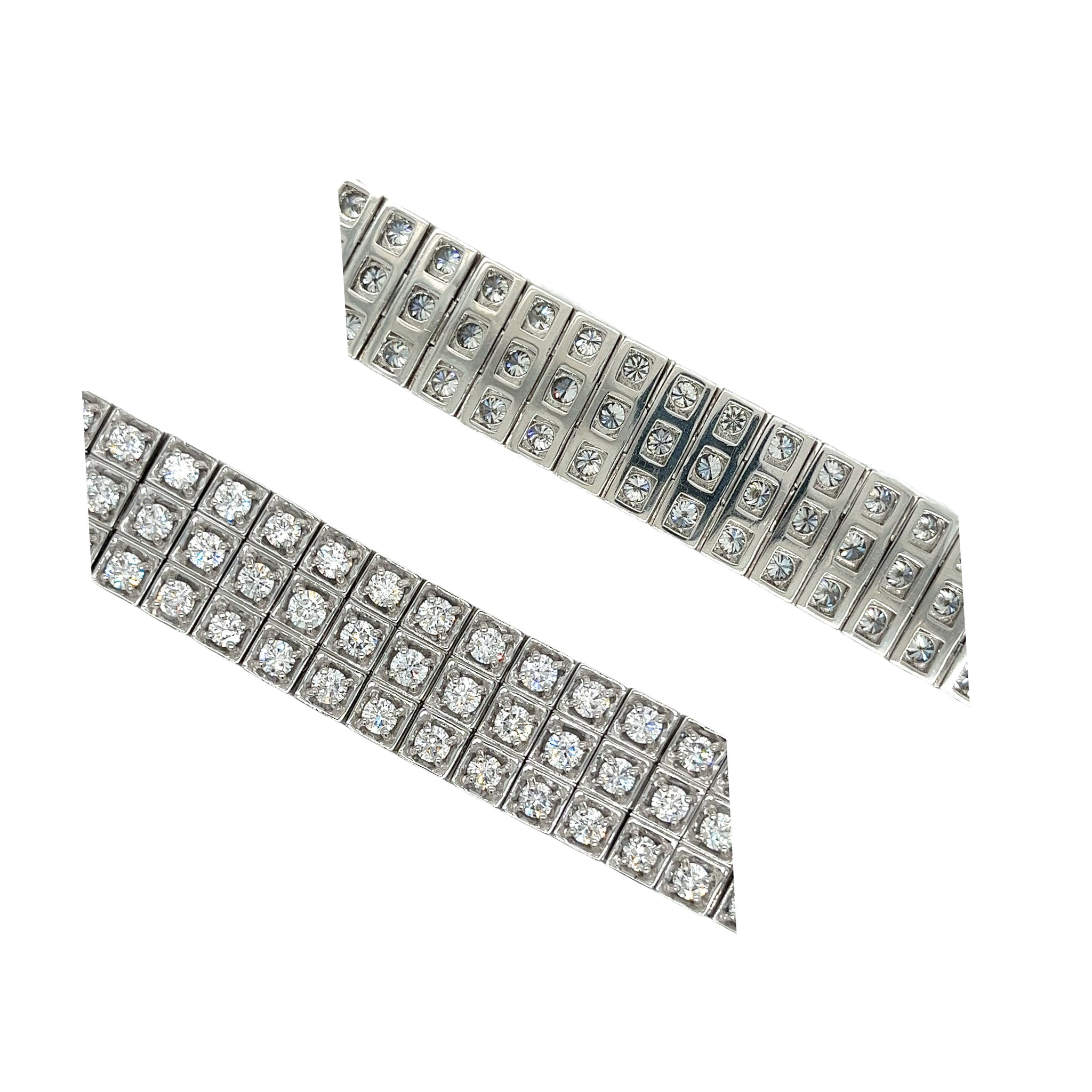 23.5 Carat Natural Round Cut Diamond 3 Row Box Set Tennis Bracelet