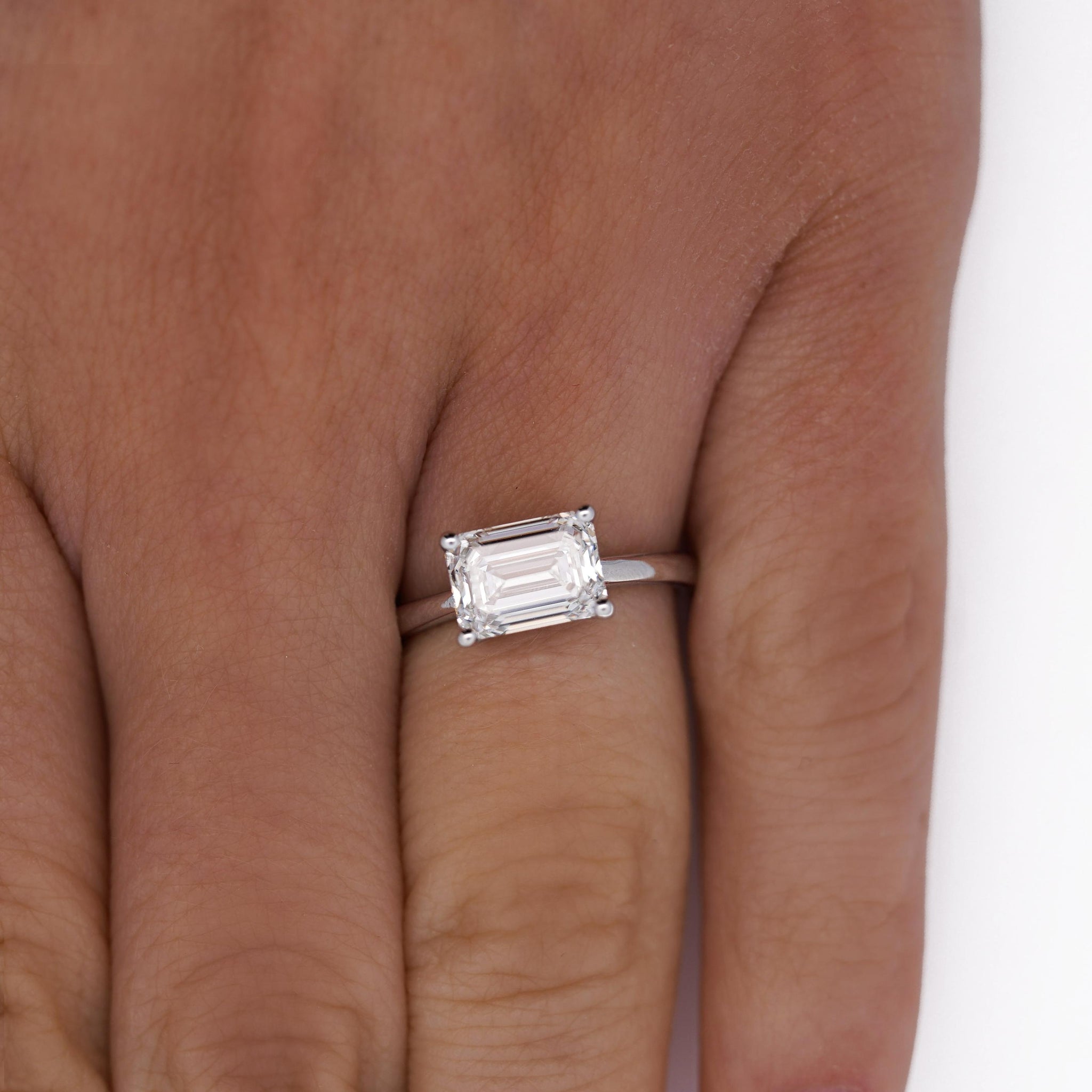 2.05 Carat F/VS1 Emerald Cut Lab Grown Diamond in 14K White Gold East West Ring