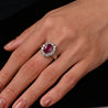 2.09 Carat Oval Cut Burma Ruby No Heat GRS Certified & Diamond Halo Platinum Ring