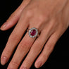 2.09 Carat Oval Cut Burma Ruby No Heat GRS Certified & Diamond Halo Platinum Ring