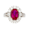 2,09 Karat Ovalschliff Burma Rubin unbehandelt GRS zertifiziert & Diamant-Halo Platin Ring