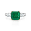 Bague 3 pierres en émeraude naturelle de 2,19 carats avec diamant baguette en or blanc 18K