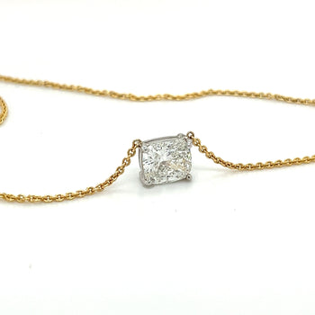Collana con diamante lab grown da 2,5 carati taglio Cushion, flottante e collegata, in oro 14K – Assay Jewelers