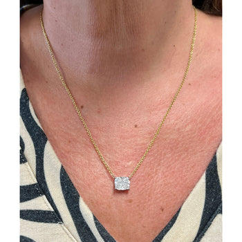 Collana con diamante lab grown da 2,5 carati taglio Cushion, flottante e collegata, in oro 14K – Assay Jewelers