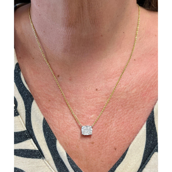 Collier connecté flottant en diamant de synthèse taille Coussin de 2,5 carats en or 18K