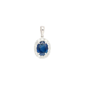 2.5 Carat Oval Cut Sapphire & Diamond Halo in 14K White Gold Pendant – Assay Jewelers