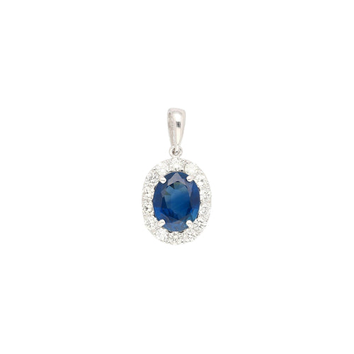2.5 Carat Oval Cut Sapphire & Diamond Halo in 14K White Gold Pendant
