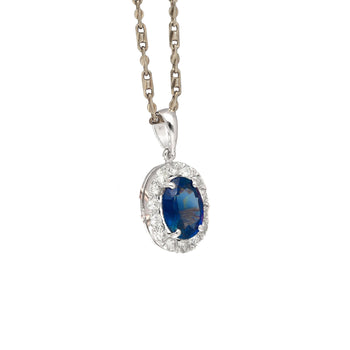 2.5 Carat Oval Cut Sapphire & Diamond Halo in 14K White Gold Pendant – Assay Jewelers