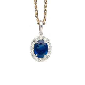 2.5 Carat Oval Cut Sapphire & Diamond Halo in 14K White Gold Pendant – Assay Jewelers