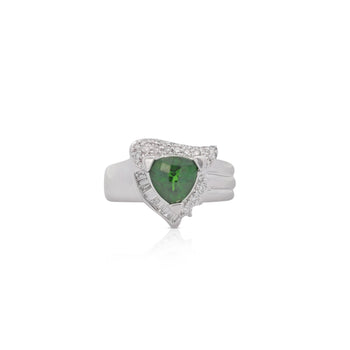 Ring statement in oro bianco con tsavorite e diamanti a scacchiera triangolare da 2,50 carati – Assay Jewelers