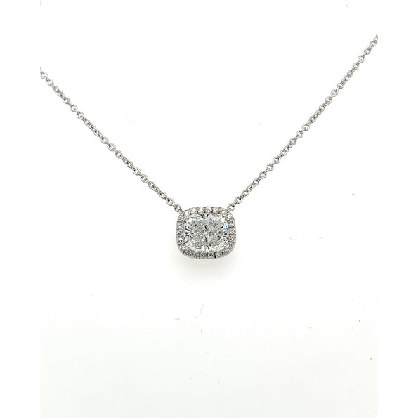 2,51 carat Pendentif en diamant de laboratoire CVD taille Coussin avec halo de diamants, serti en platine 950 | chaîne câble