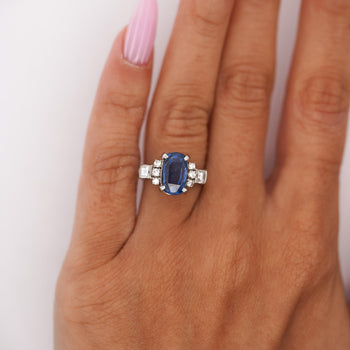 2.51 Carat Oval Blue Sapphire & Mixed Diamond Platinum Filigree Ring – Assay Jewelers