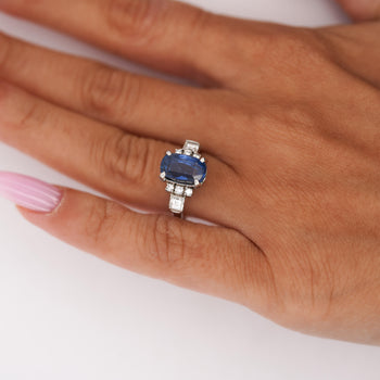 2.51 Carat Oval Blue Sapphire & Mixed Diamond Platinum Filigree Ring – Assay Jewelers