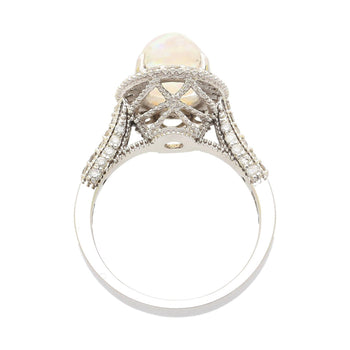 2.52 Carat Oval Opal & Diamond Halo 14K White Gold Cathedral Ring – Assay Jewelers