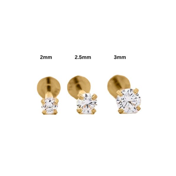 2.5mm Diamond in 14K Gold Flat Back Single Stud Earring