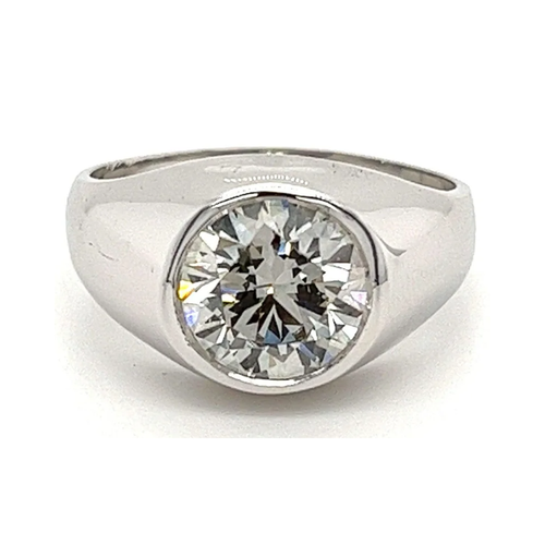 2.6 Carat Round Cut Lab Grown Diamond in 14K White Gold Bezel Set Mens Solitaire Ring