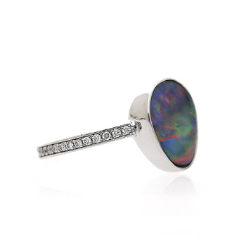 2.70 Carat Black Opal Freeform Shape Bezel Set 18K White Gold Ring – Assay Jewelers