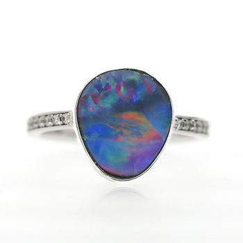 2.70 Carat Black Opal Freeform Shape Bezel Set 18K White Gold Ring – Assay Jewelers