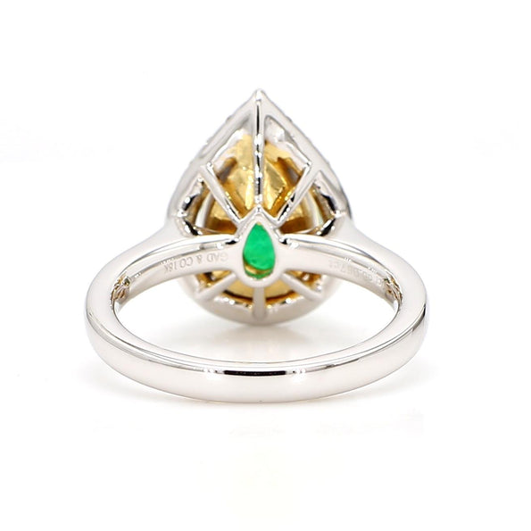 2.89 Carat Pear Cut Green Emerald and Diamond Halo Ring in 18K Gold