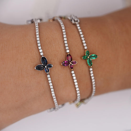 3-4 Carat Butterfly Charm Diamond & Precious Gem Tennis Bracelet