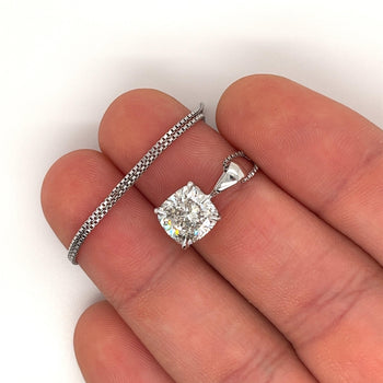 Pendant solitario singolo con diamante creato in laboratorio Cushion Cut da 3 carati in 14K – Assay Jewelers