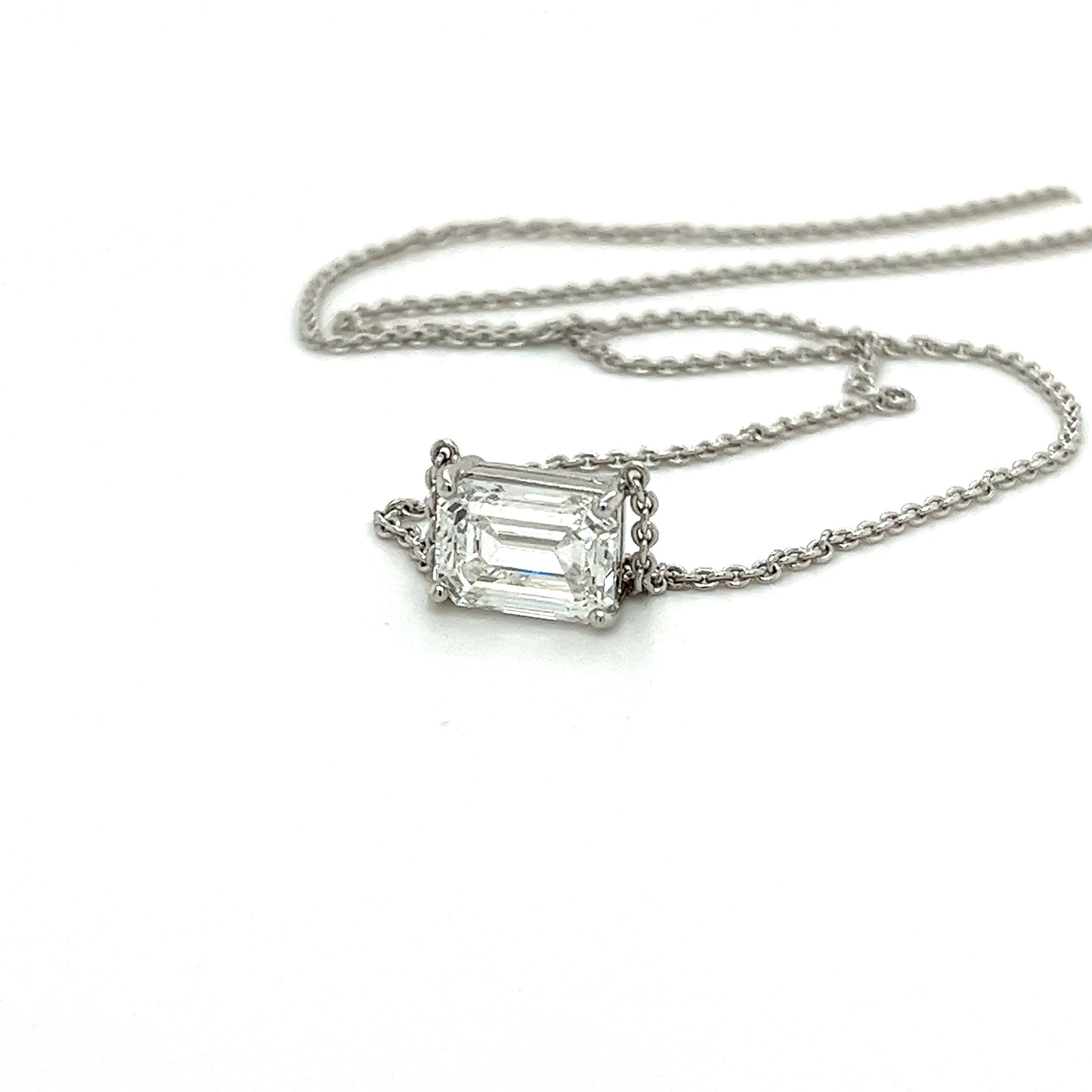 3 Carat Emerald Cut Lab Diamond Solitaire Necklace 14K Gold