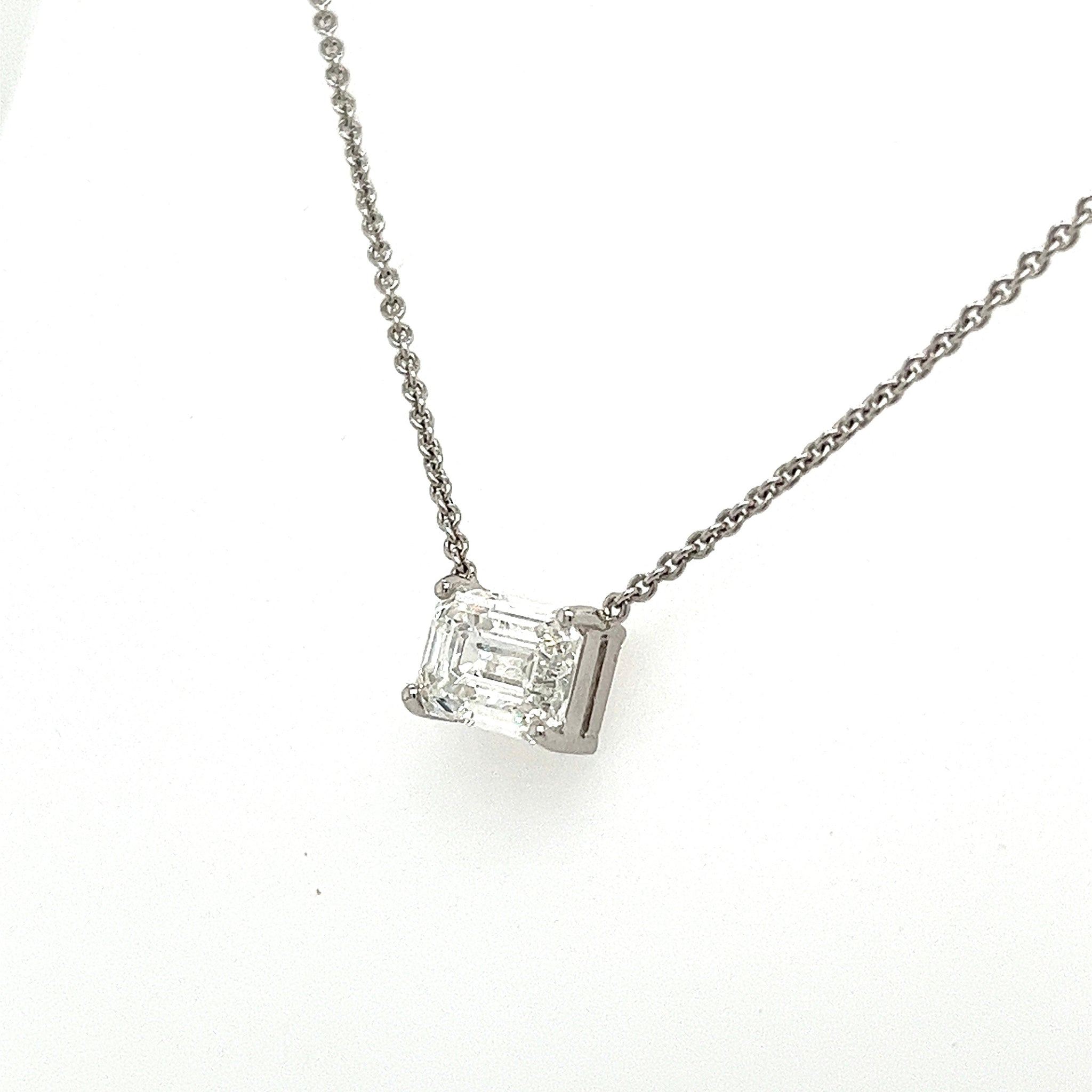 3 Carat Emerald Cut Lab Diamond Solitaire Necklace 14K Gold