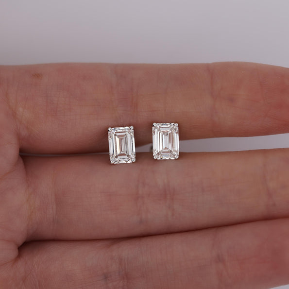 3 Carat Emerald Cut Lab Grown Diamond Stud Earrings