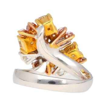 Ring cluster in platino e oro 18K con diamanti multi taglio rosa, gialli e bianchi da 3 carati – Assay Jewelers