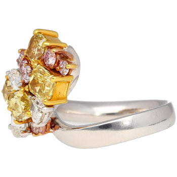 Ring cluster in platino e oro 18K con diamanti multi taglio rosa, gialli e bianchi da 3 carati – Assay Jewelers