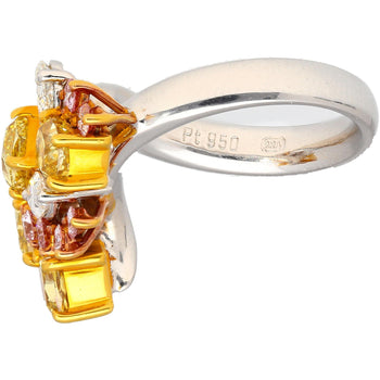 Ring cluster in platino e oro 18K con diamanti multi taglio rosa, gialli e bianchi da 3 carati – Assay Jewelers