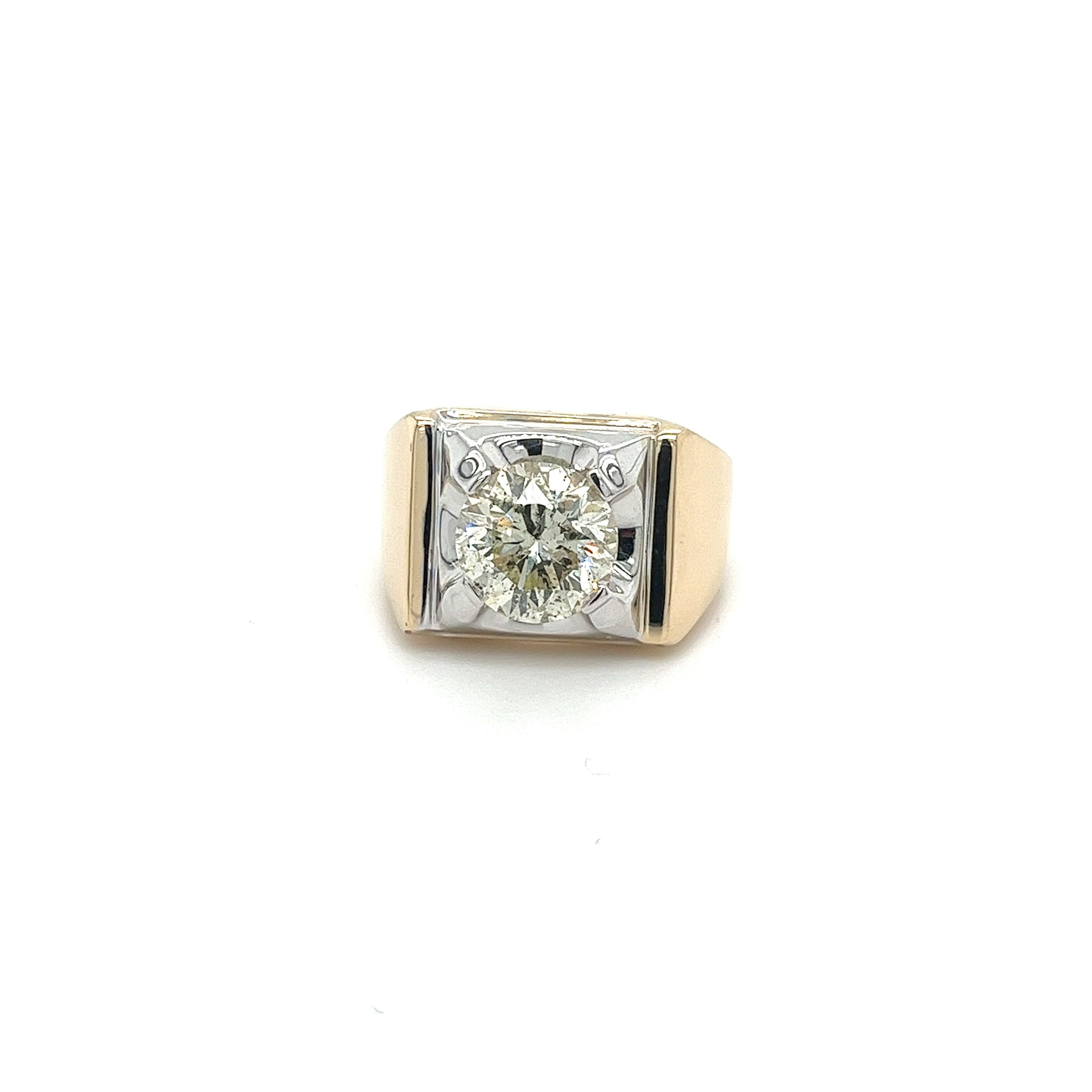 3 Carat Round Cut Natural Diamond Solitaire Mens Ring in 14K Solid Gold