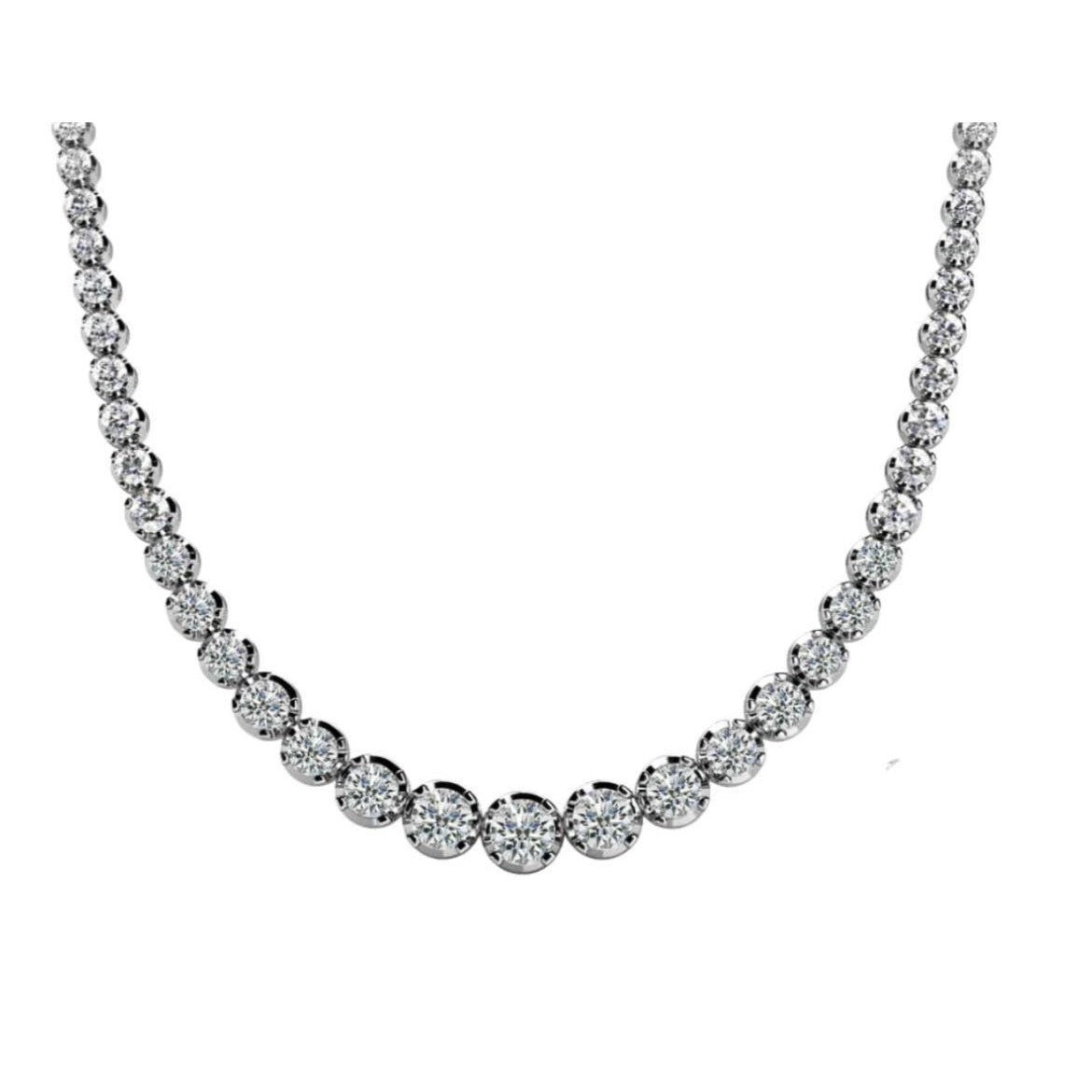 3 Carat Round Diamond Platinum Graduated Tennis Necklace
