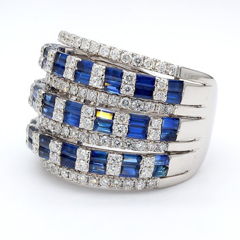 3 Carat Sapphire and Diamond 18K White Gold 3 Row Wide Band Ring – Assay Jewelers