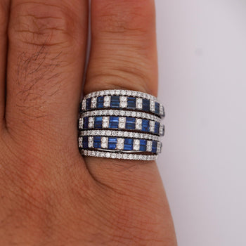 3 Carat Sapphire and Diamond 18K White Gold 3 Row Wide Band Ring – Assay Jewelers