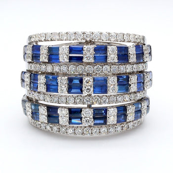 3 Carat Sapphire and Diamond 18K White Gold 3 Row Wide Band Ring – Assay Jewelers