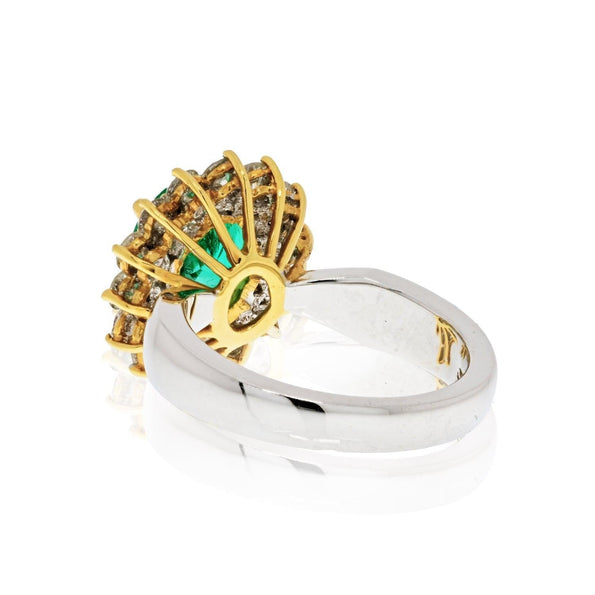Bague halo en émeraude colombienne vert vif de 3 carats et diamants, en or blanc 18K