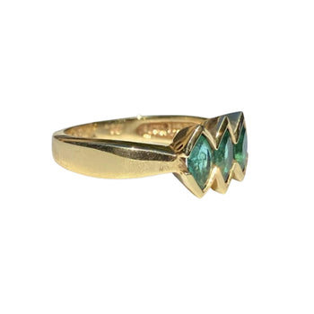 Ring in oro giallo massiccio 14k con smeraldo taglio marquise a 3 pietre – Assay Jewelers