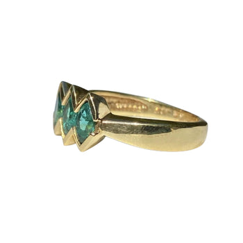 Ring in oro giallo massiccio 14k con smeraldo taglio marquise a 3 pietre – Assay Jewelers