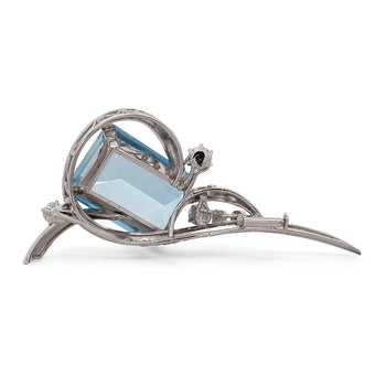 39.20 Carat Emerald Cut Aquamarine & Diamond Retro Era 14K White Gold Wing Pin – Assay Jewelers