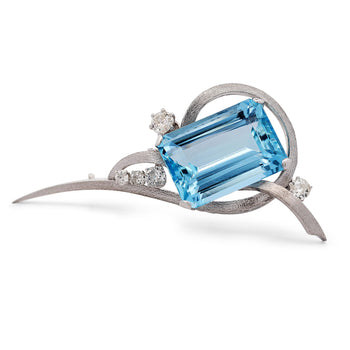 39.20 Carat Emerald Cut Aquamarine & Diamond Retro Era 14K White Gold Wing Pin – Assay Jewelers