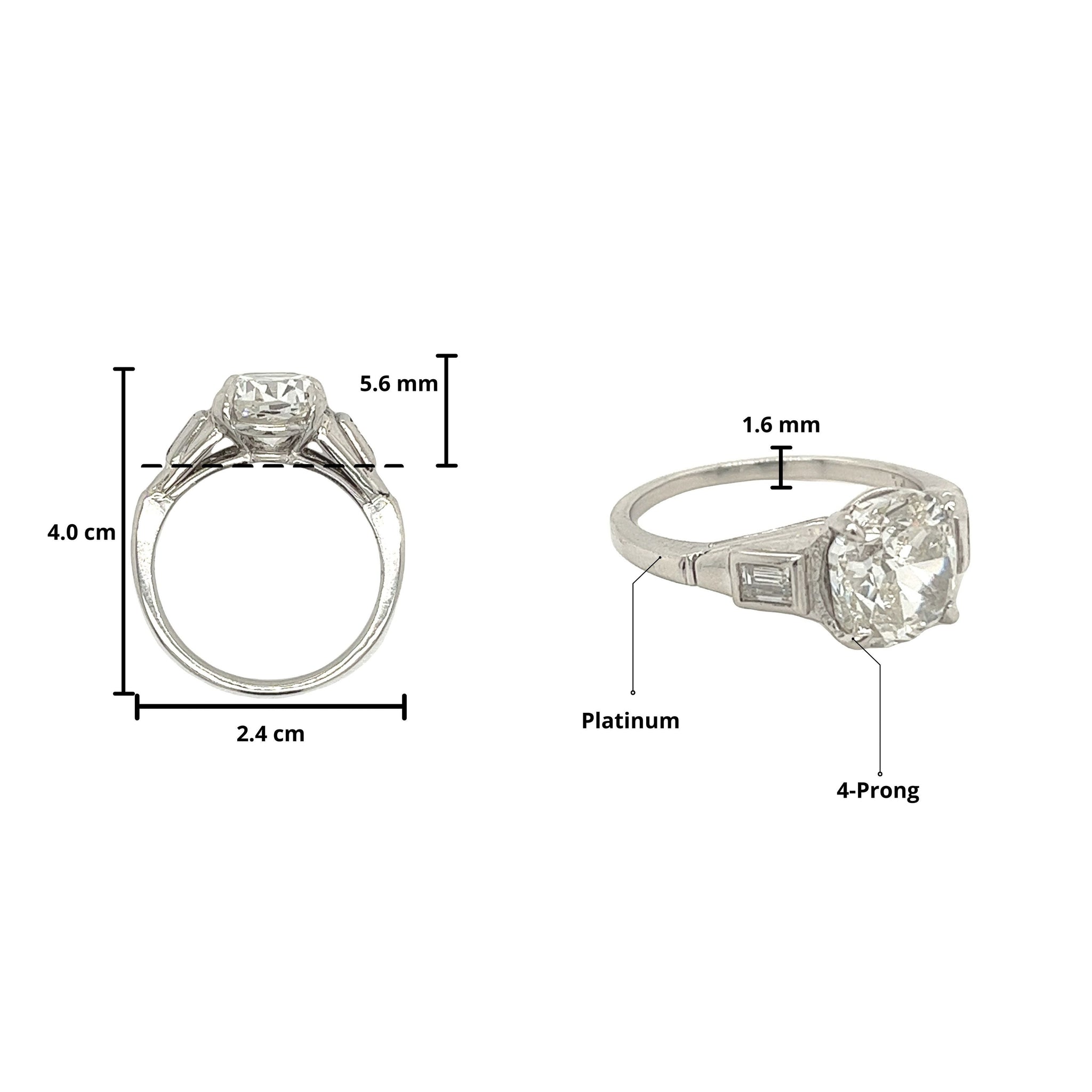 3.02 carat H/VVS2 Cushion Lab Grown Diamond 3-Stone Platinum Ring